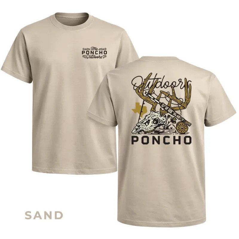 Poncho Outdoors Deer Skull Graphic Tee Hunting Fishing Unisex Short Sleeve Shirt