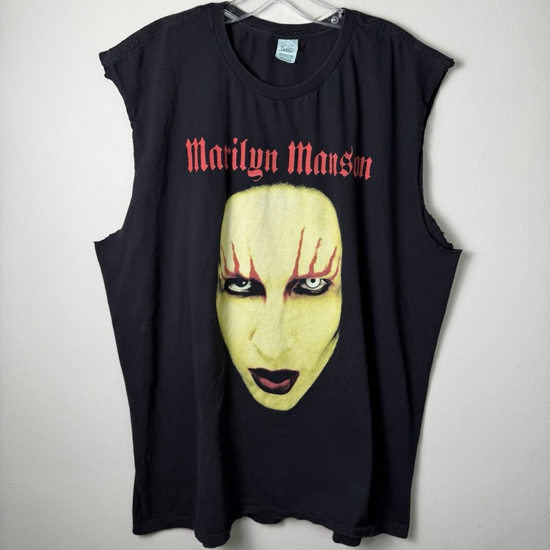 Marilyn Manson Graphic Cut Off T Shirt XXL Black Band Tee Pacific Tag 2010s