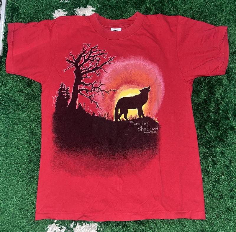 EVENING SHADOWS vintage t shirt National Wildlife LARGE wolf nature singlestitch