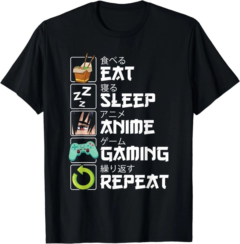Eat Sleep Anime Gaming Repeat Kawaii Otaku Anime Manga Unisex T-Shirt Q7485