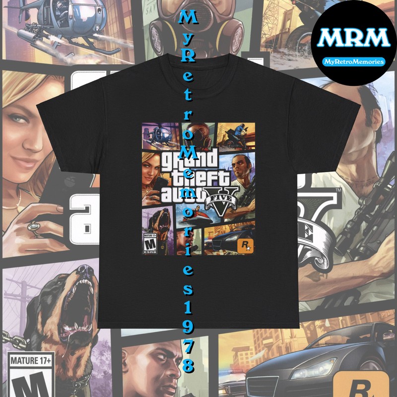Grand Theft Auto V 5 GTA Box Art Design Black T-Shirt S-5XL New Lower Price!!