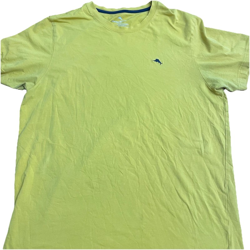 Tommy Bahama Mens Large Yellow Cotton Spandex Marlin Logo Crewneck T-Shirt