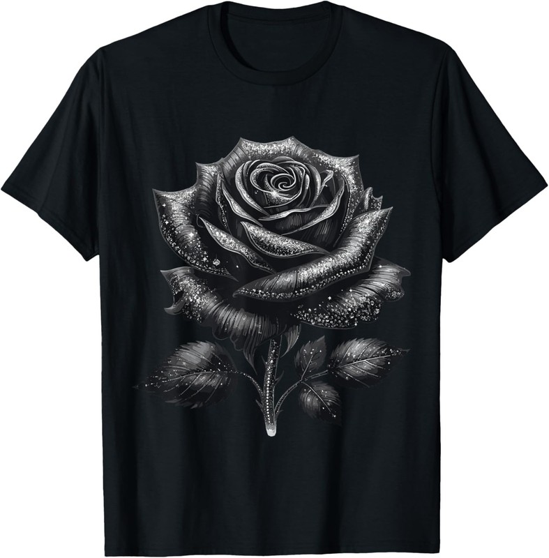 Black Rose with Silver Sparkes T-Shirt