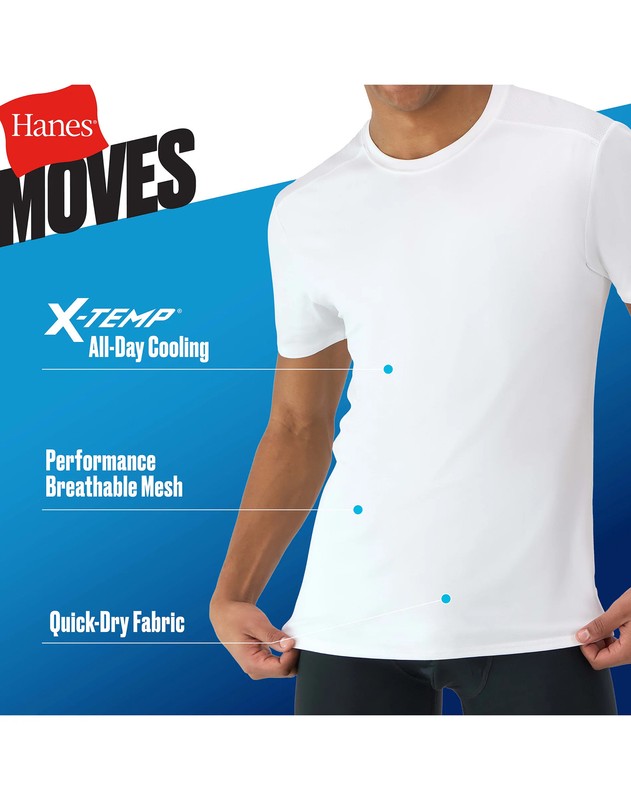 Hanes Moves Ultimate Men's Breathable Mesh Crewneck T-Shirt, X-Temp, White, gallery