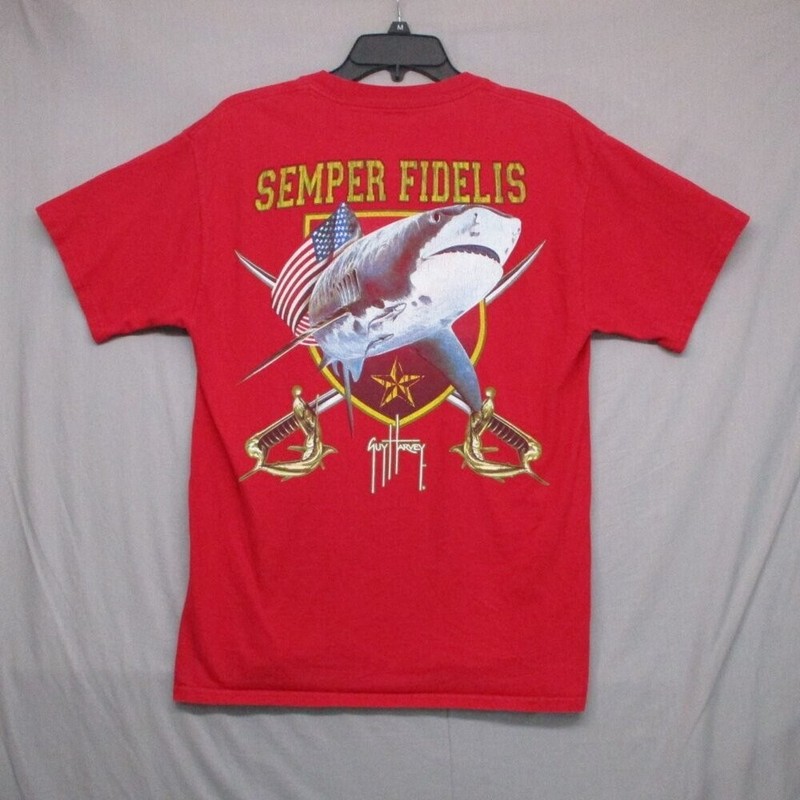 Guy Harvey Simper Fidelis Graphic Print Pocket T-Shirt Red Men Size | M