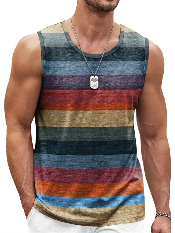 Retro Striped 3D Graphic Tank Top for Men – Sleeveless Quick-Dry Summer Vest gallery