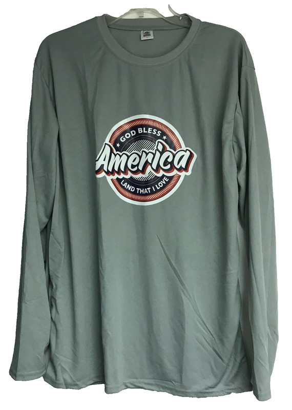 God Bless America Land that I Love Lt Grey Long Sleeve Shirt Adult Large NWOT