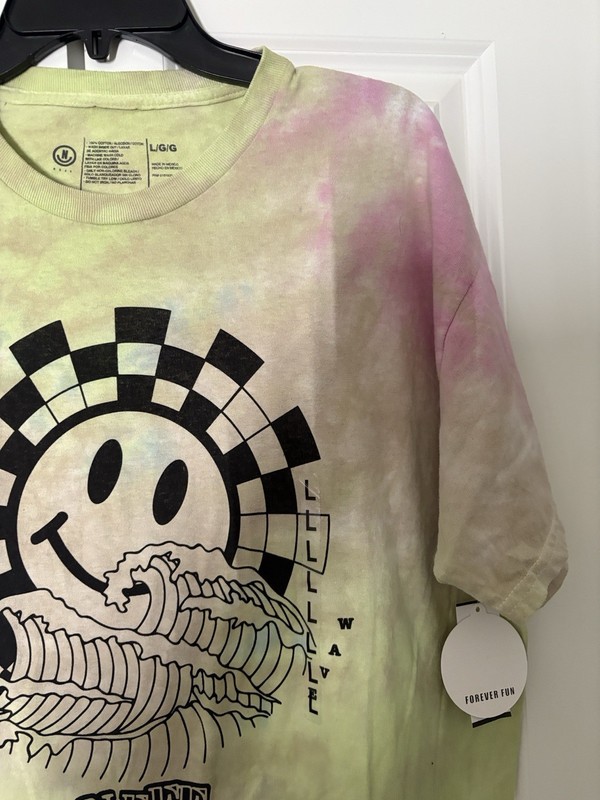 Neff World Happy Face Wave Tie Dye Multicolor Short Sleeve Graphic Men's T-Shirt gallery