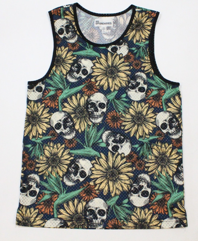 Men’s No Boundaries Skull and Sunflowers Mesh Tank Top Size S (34-36)