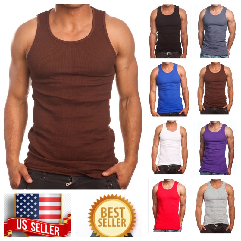 Men S-5XL Lot T-Shirt Tank Top 100% Cotton Wife Beater Slim Muscle Big Size Gym