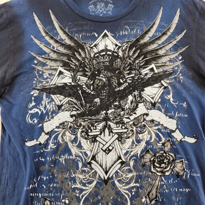 Custom Rug Vintage Wash Premium Denim Men Size L Blue Graphic Crew-Neck T-Shirt gallery
