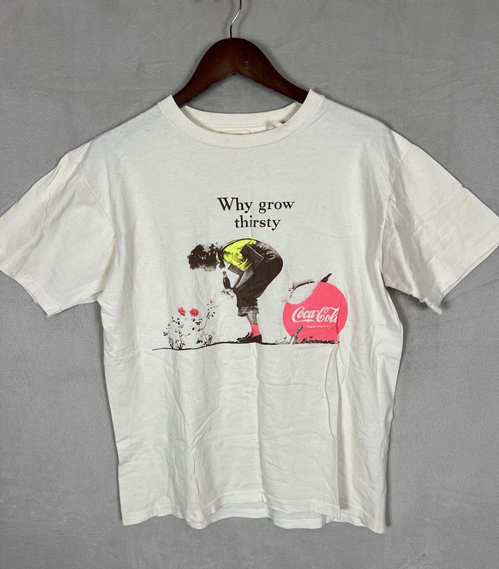Coca Cola Vintage T Shirt One Size Fits All 1987 Beige WHY GROW THIRSTY