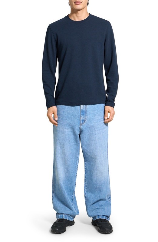 THEORY Men’s Delroy in Studio T Textured Long Sleeve T-Shirt,Baltic (Navy)Size L gallery
