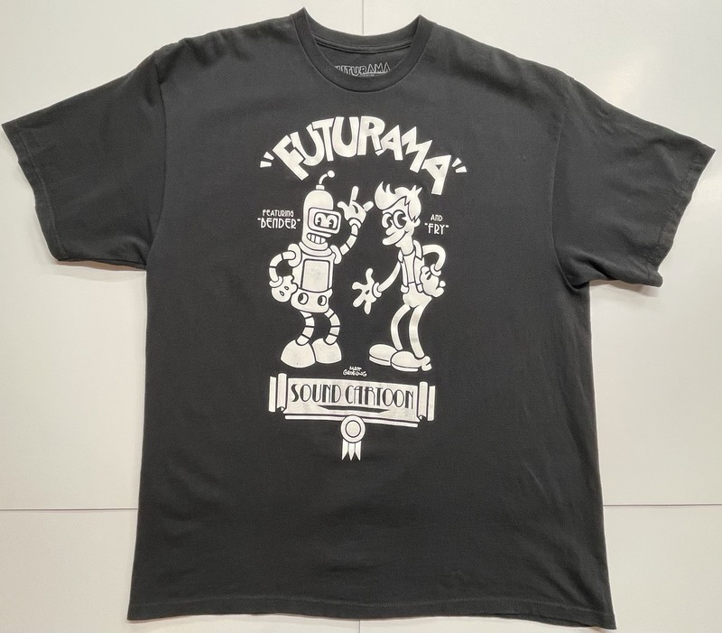 Futurama Sound Cartoon Bender Fry T-Shirt 2XL Black Short Sleeve
