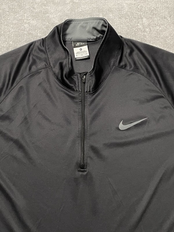 Nike 1/4 Zip Pullover Men XL Black Athletic Running Dri Fit Polyester Swoosh Tee gallery