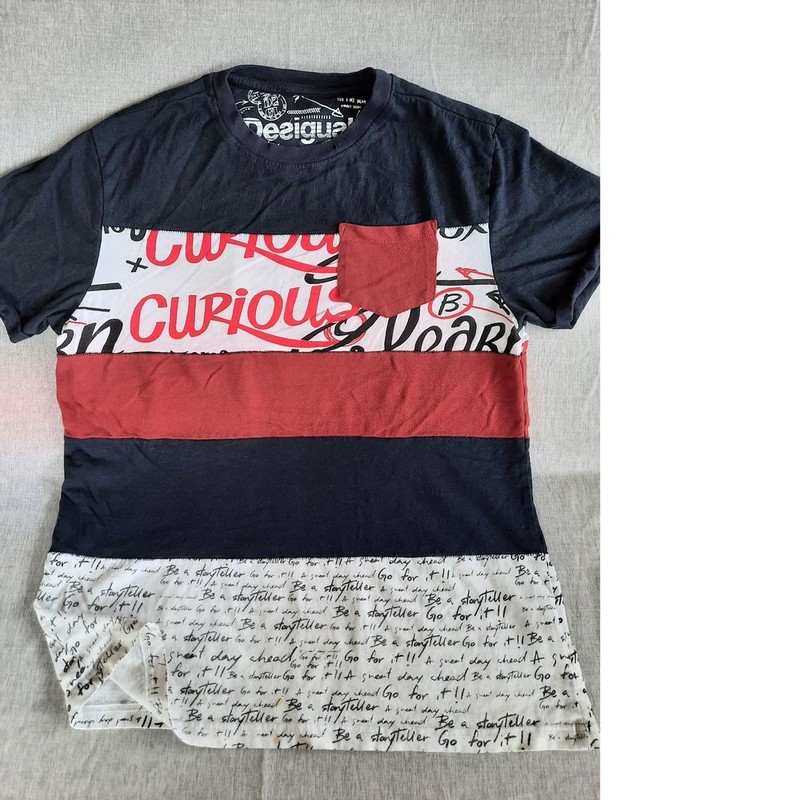 Desigual Men’s Medium Graphic Art Logo Allover Print Knit T-Shirt Short Sleeve