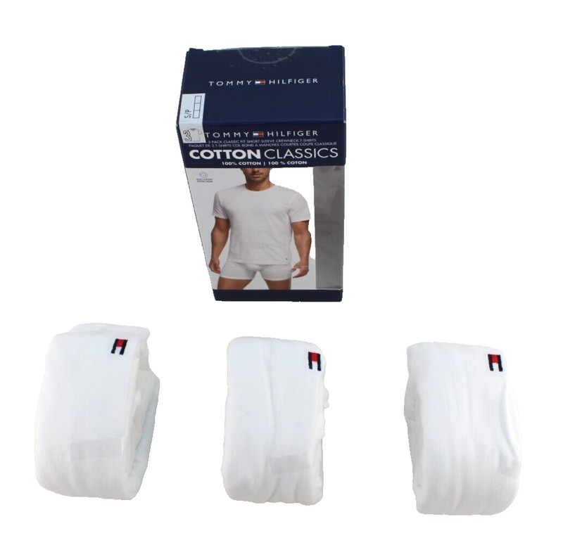 TOMMY HILFIGER Size S 34-36 White Color 3-Pk Classic Crew Neck T-shirts MSRP $42