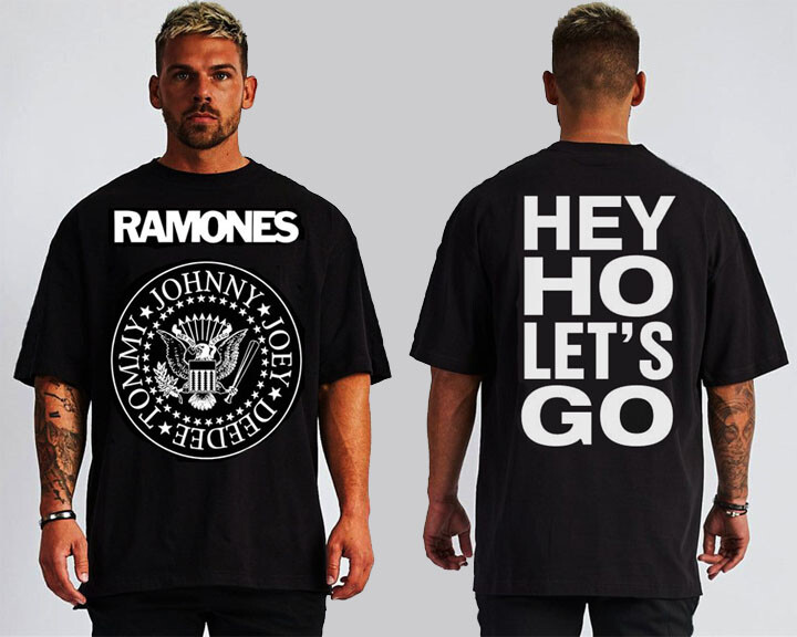 RAMONES HEY HO LETS GO PUNK ROCK FRONT & BACK PRINT MEN’S SIZES