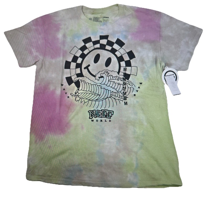 Neff World Happy Face Wave Tie Dye Multicolor Short Sleeve Graphic Men’s Medium