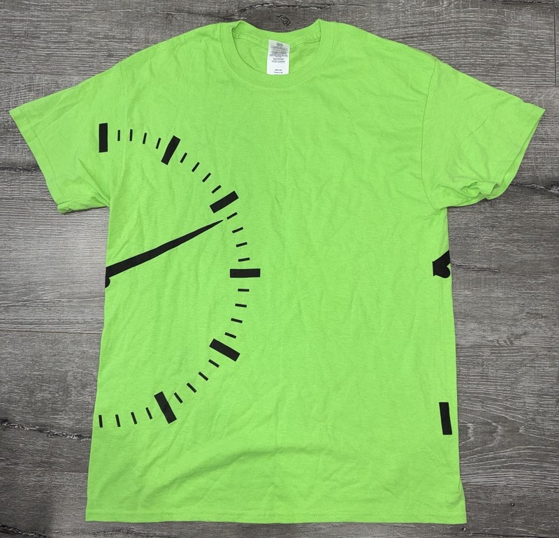 Gildan Men’s Lime Green Clock Short Sleeve T Shirt 100% Cotton Size Medium #566