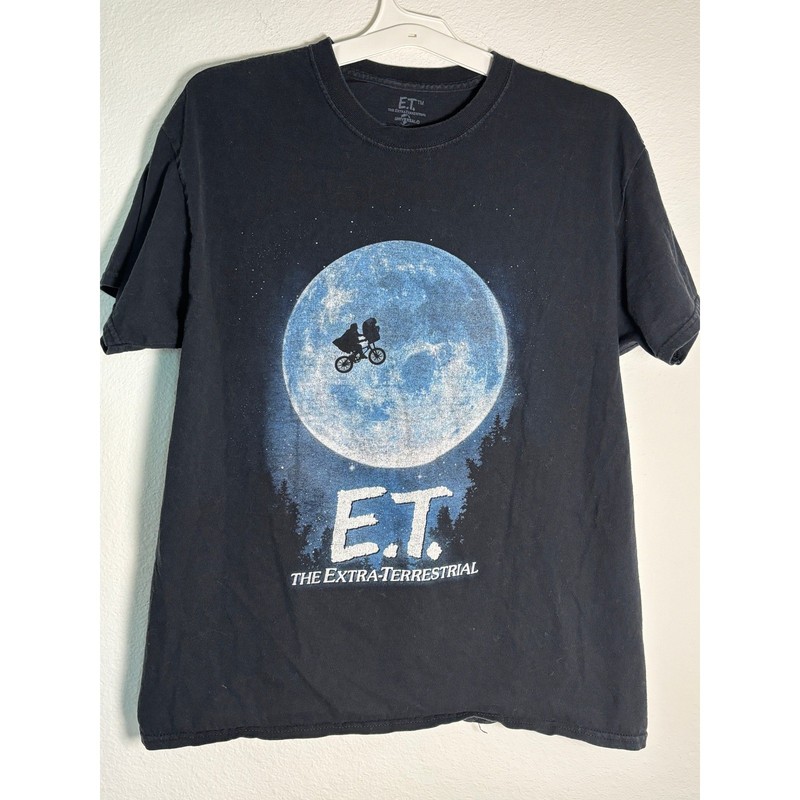 E.T. The Extra-Terrestrial Graphic T-Shirt Mens Large Black Moon Movie Tee L