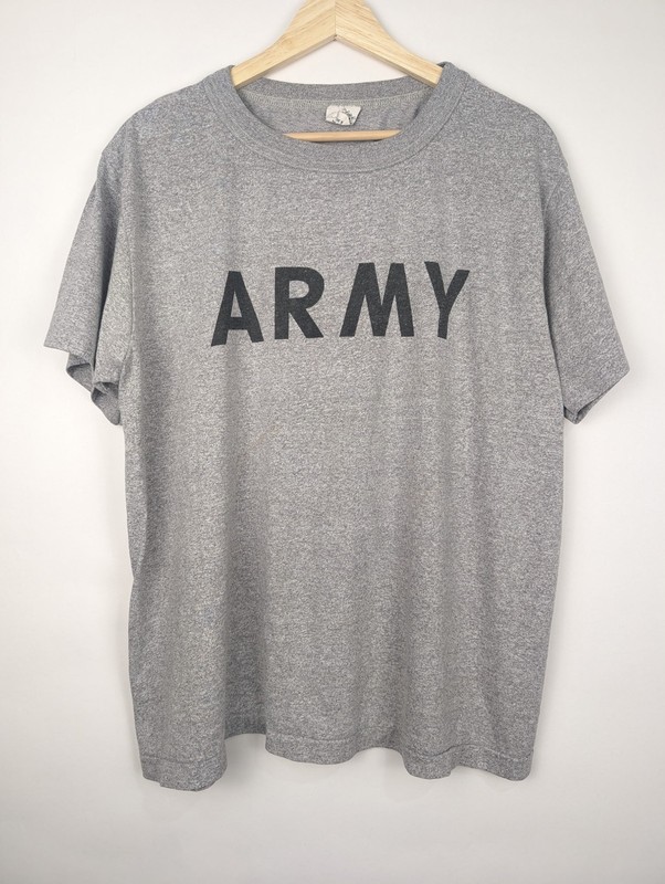 Vtg 80s US Army Faded PFU Shirt Large Military PE Track Gray Single Stitch