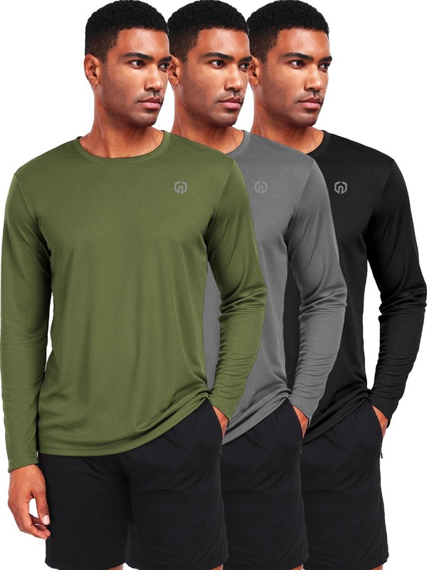 Men’s Workout Long Sleeve Running Shirts Mesh Fishing Hiking T-Shirts,5618,Bl…