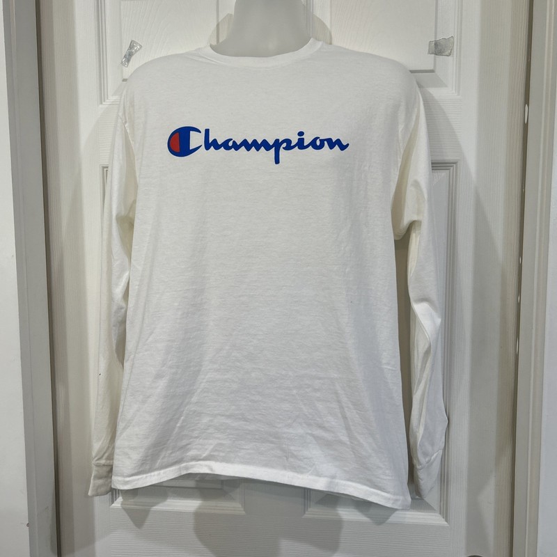 Champion Authentic Athleticwear Men’s L White Logo Crew Neck Long Sleeve T-Shirt