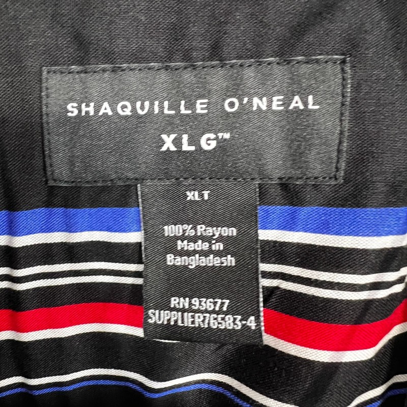 Shaquille O'Neal Shirts XLT Black Multi Stripe Button Down Short Sleeve Casual gallery
