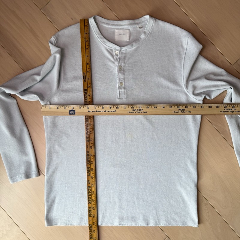 Billy Reid Henley Shirt Large Gray Blue Tint Long Sleeve Cotton Minimalist NYC gallery