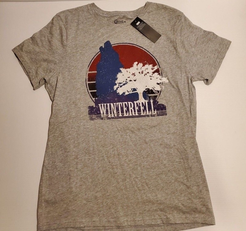 Game Of Thrones Gray T-Shirt Winterfell Graphic Direwolf Size Large NWT