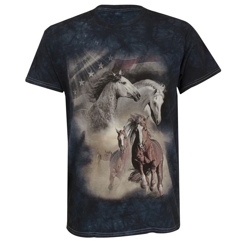The Mountain Born Free Horses Men’s Graphic Short Sleeve T-Shirt in Navy, Medium