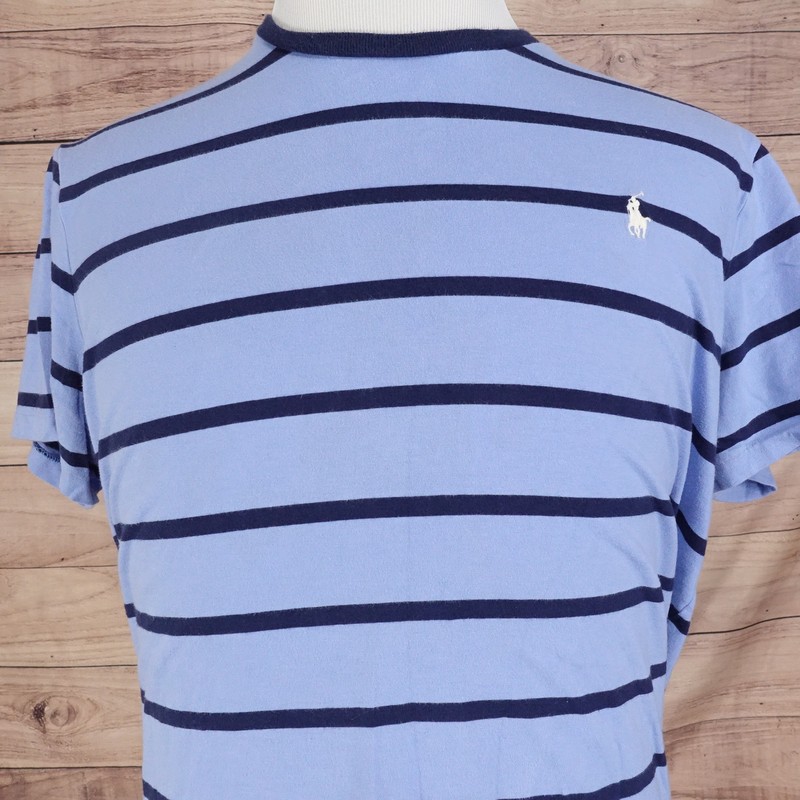 POLO RALPH LAUREN CUSTOM SLIM FIT BLUE STRIPED SHORT SLEEVE TSHIRT SZ XL **READ