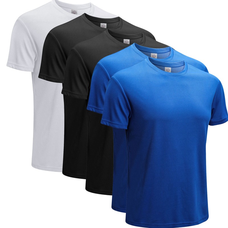 5 Pack Mens Summer T-shirt Polyester Gym Athletic Training Tee Top Lightweight