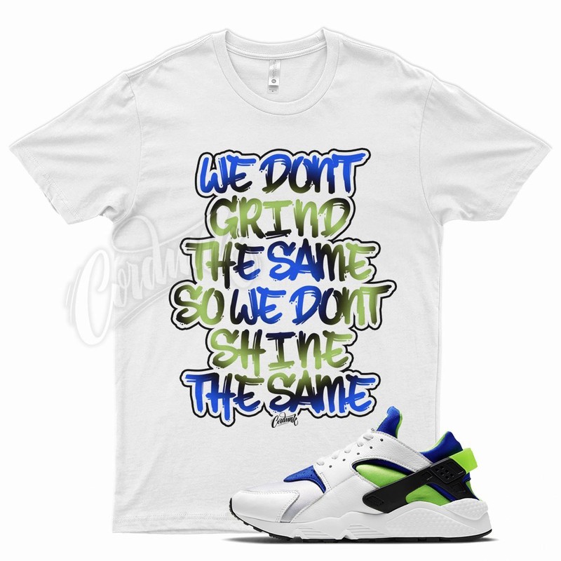 White GRIND T Shirt for N Air Huarache Scream Green Royal Blue Black