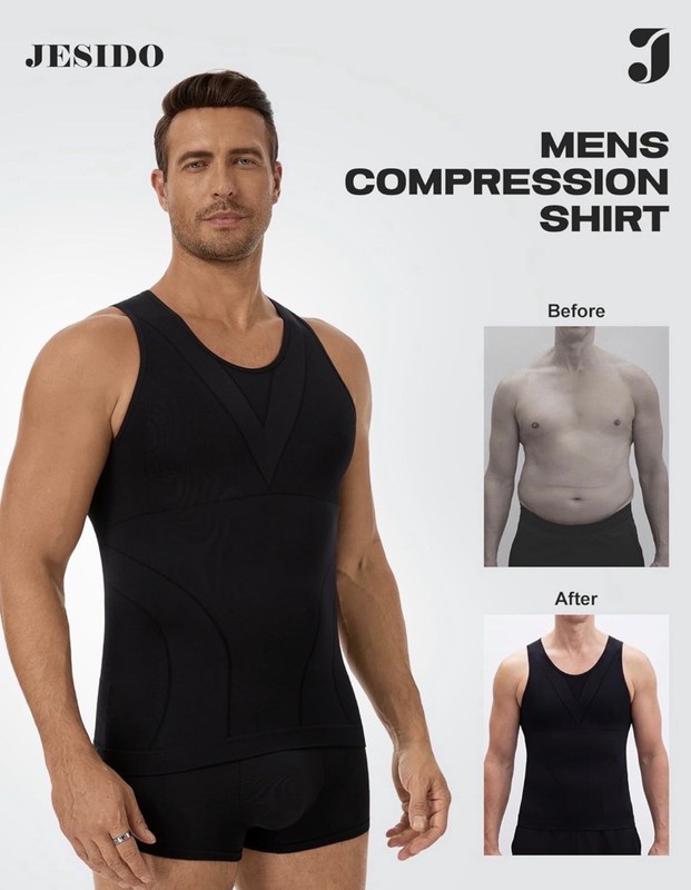 Mens Slimming Body Shaper Compression Shirt Tummy Control Undershirt 3 Pack gallery