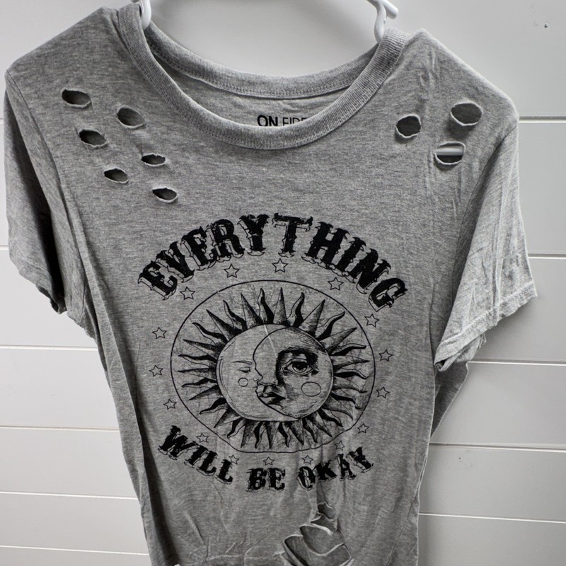 On Fire Men's Graphic Print Gray Distressed Crew Neck T-Shirt M Regular gallery