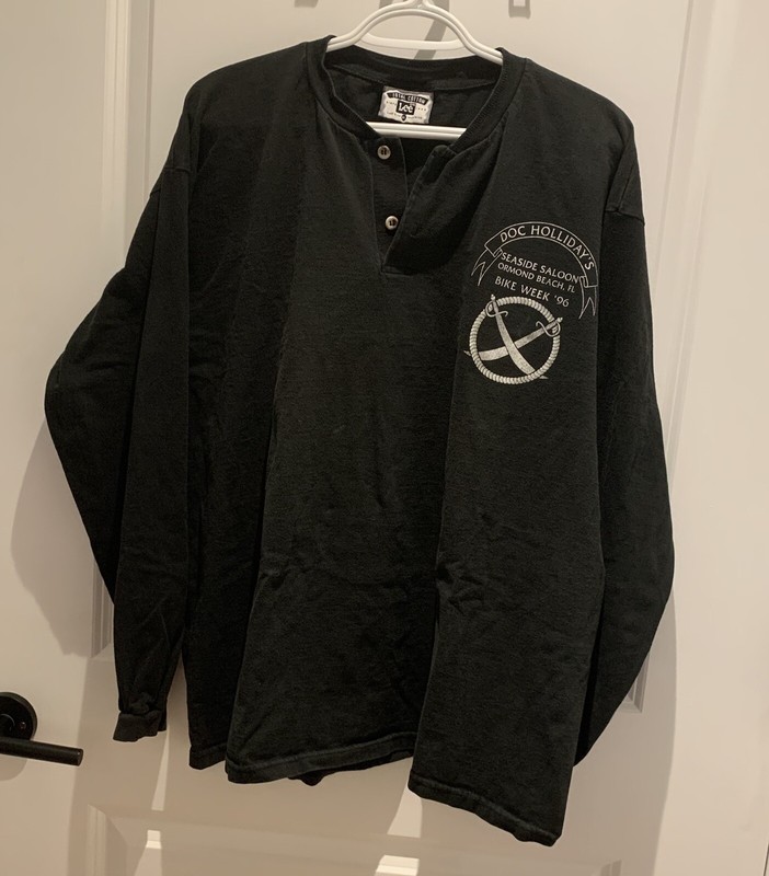 VTG DOC HOLIDAY’S SEASIDE SALOON BIKE WEEK 1996 Black Long Sleeve Shirt #B014
