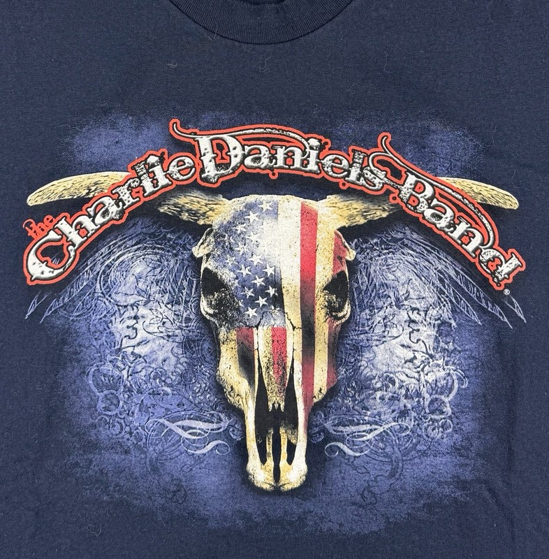 Vtg The Charlie Daniels Band Patriotic Steer Skull Concert Tour T Shirt Men's LG gallery