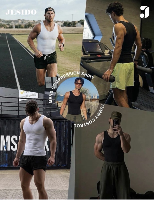 Mens Slimming Body Shaper Compression Shirt Tummy Control Undershirt 3 Pack gallery