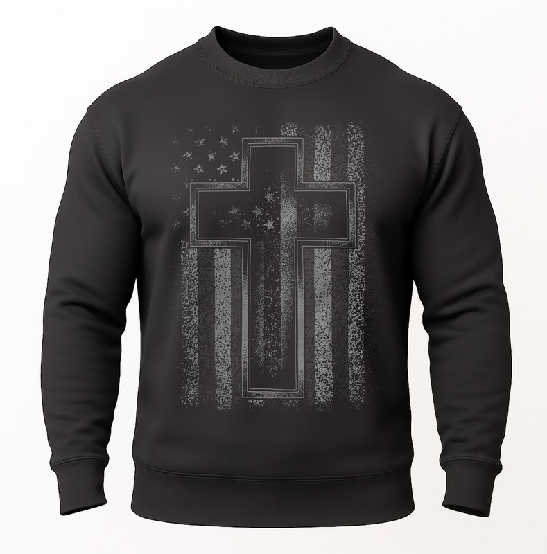 Christian Cross American Flag Sweatshirt | Faith & Patriotic Crewneck