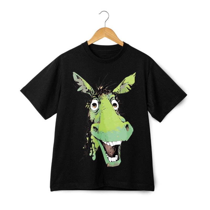 Crazy Green Donkey Cartoon Graphic T-Shirt | Funny Animal Art Unisex Casual Tee