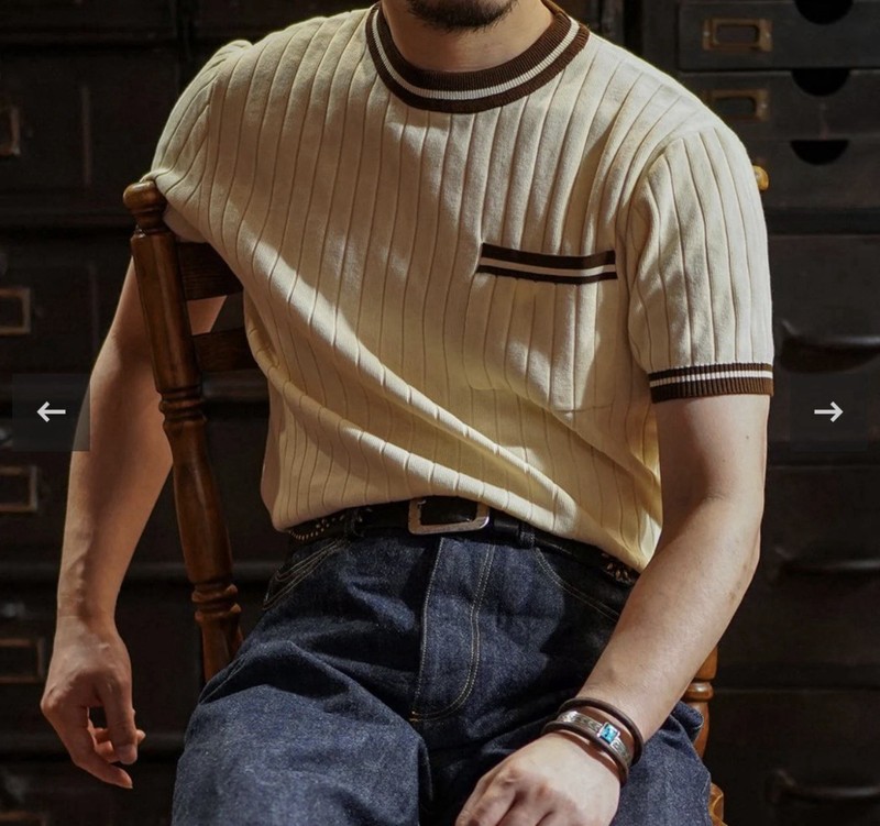 Men’s Short Sleeves Knit T-Shirt – Annual Ring Apricot L
