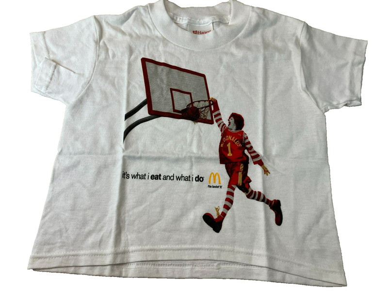 Vtg McDonalds 90s T-Shirt NOS Basketball Single Stitch Hanes Tag Rare Youth XS