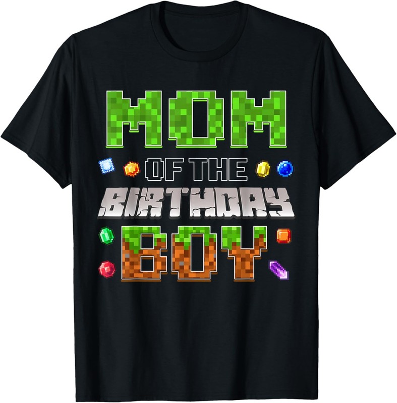 Mom Of The Birthday Boy Game Pixel Number Birthday Party T-Shirt