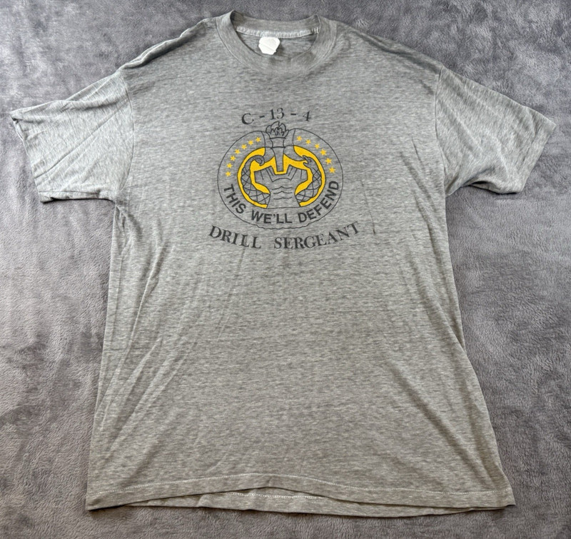 Vintage Drill Sergeant M T Shirt C-13-4 This We’ll Defend Single Stitch USA Punk