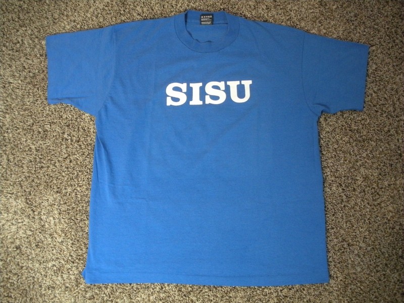 FINNISH “SISU” T SHIRT BLUE SIZE XL 50% COTTON 50% POLY FRUIT OF THE LOOM BRAND