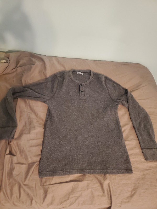 Wallace And Barnes Mens Large Gray Waffle Long Sleeve Henley Shirt