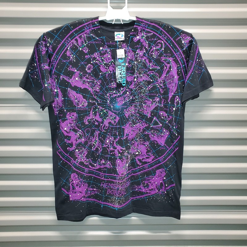 VTG 93 Liquid Blue Disneyland XXL Constellation Astrology Glow Shirt USA NWT AOP