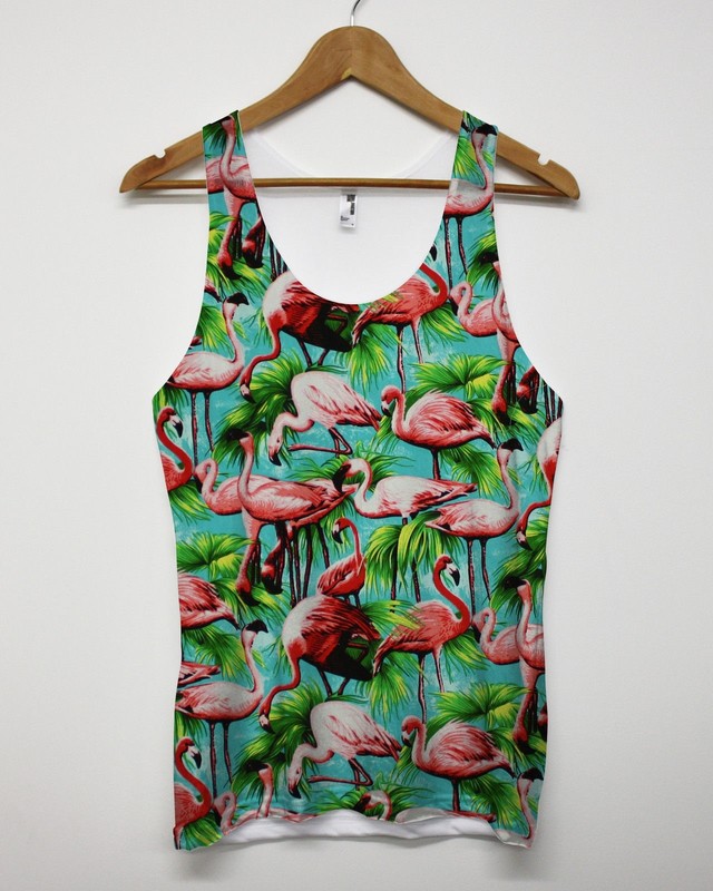 Flamingo All Over Print Vest Festival Summer Pink Pattern Swag Tank Top Men Man